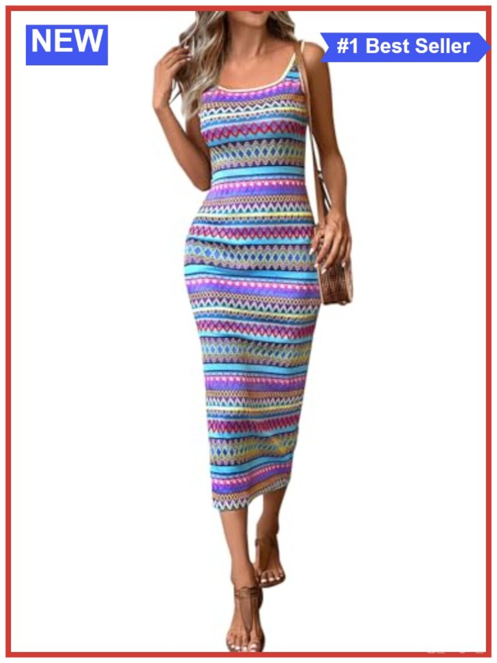 Women Summer Maxi Tank Dress Striped Square Neck Side Slit Casual Sundress
